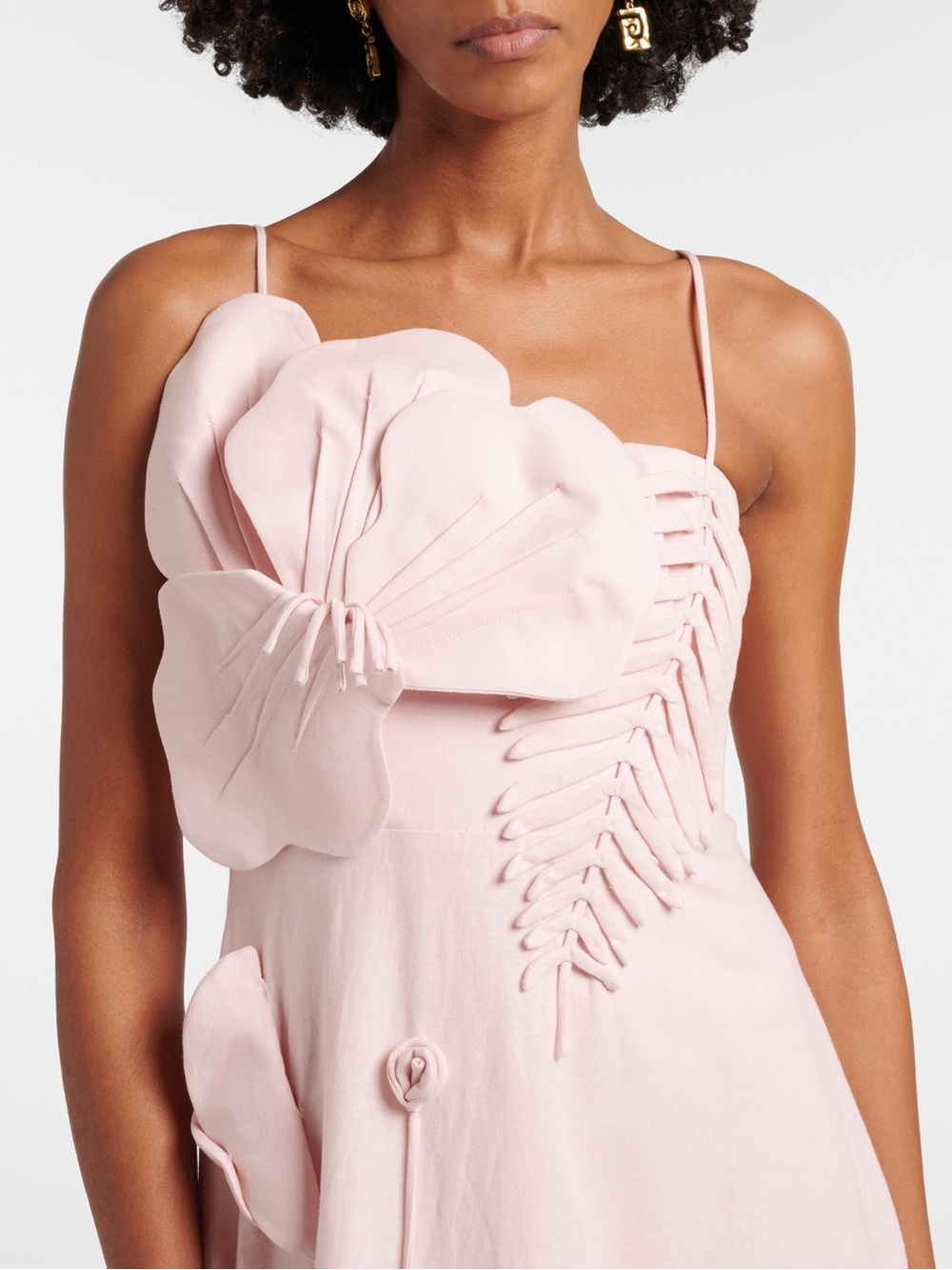 Farm Rio: Floral-appliqué linen-blend midi dress - Picture 3 of 9